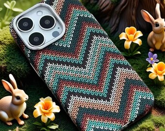 Retro Geometric Totem iPhone Case Magnetic Wireless Charging Hard Cover Lens Protection for iPhone