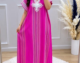 Caftán Gandoura rosa fucsia para mujer – Elegante y cómodo – Envío gratuito