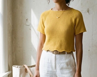 Knitting Pattern PDF Raglan Top, Wavy Hem, German Short Rows (Instant Download)
