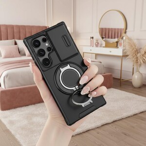 Slide Camera Protection Magnetic Stand Phone Case for Samsung Black