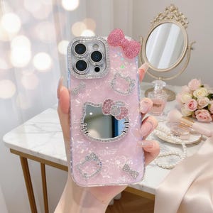 Sanrio Hello Kitty Glitter with Makeup Mirror Phone Case For iPhone A