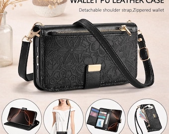 Leather Zipper Crossbody Flip Wallet Card Slot Phone Case For iPhone