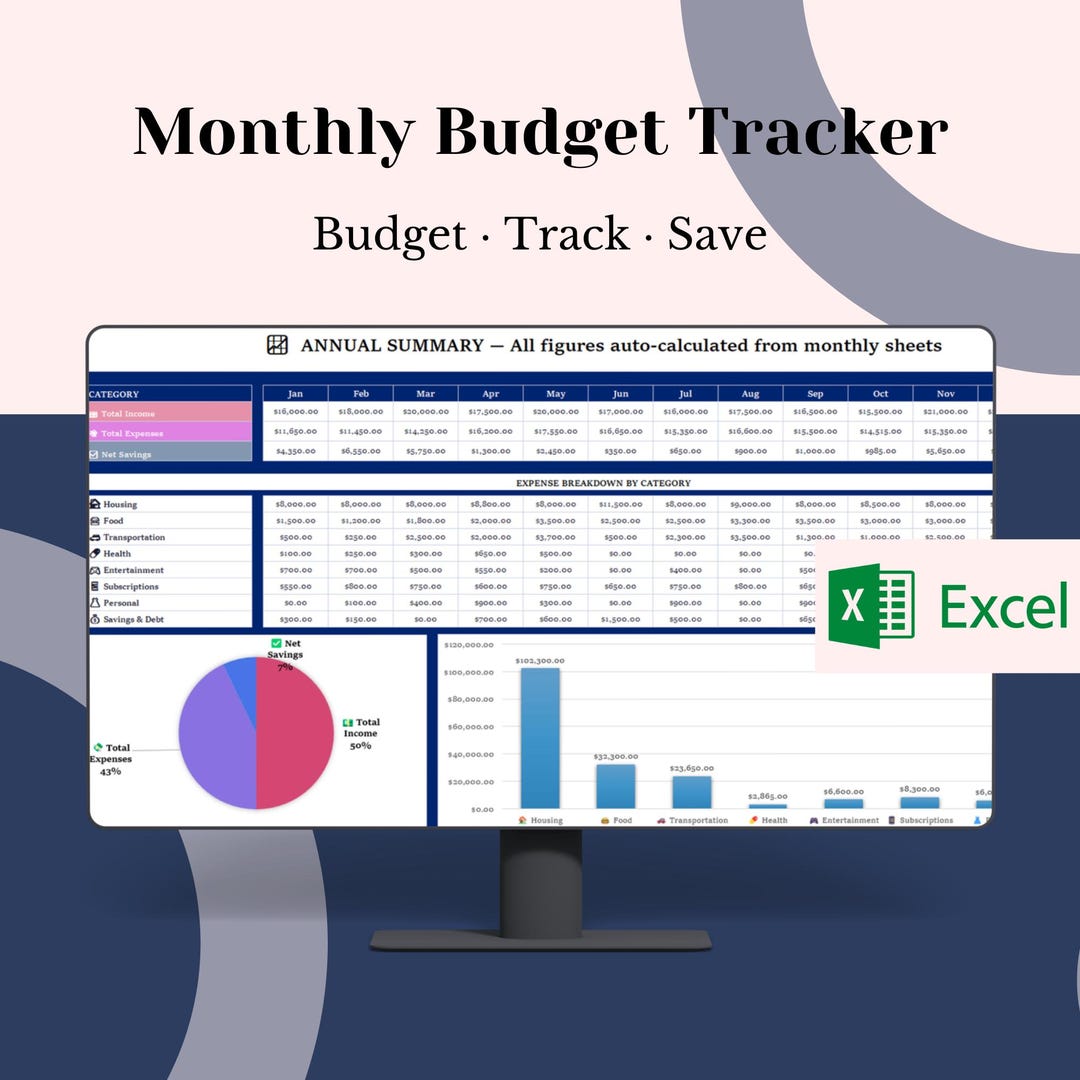 Monthly Budget Tracker Excel | Personal Finance Spreadsheet | Expense ...