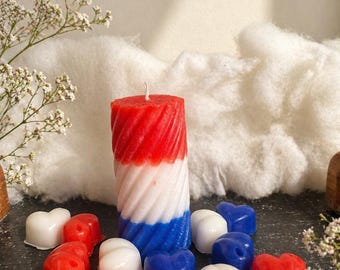 Patriotic Red, White & Blue Pillar Candle | 2” x 4” Handmade Candle