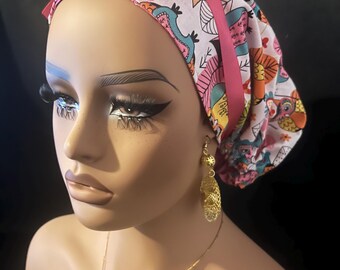 Cute Owls Satin Lined Nurse Cap