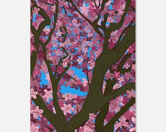 Spring Blooms Art Print: Whimsical Cherry Blossom Tree Wall Art