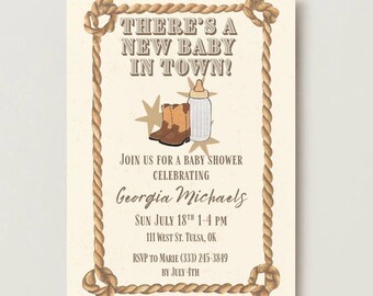 Cowgirl Baby Shower Invitation Bundle – Digital Template, Books for Baby Card
