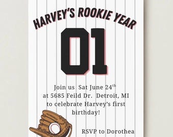 Baseball Rookie Year - Birthday Party Invitation