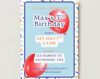 Balloon, Keepy Uppy - Birthday Party Invitation