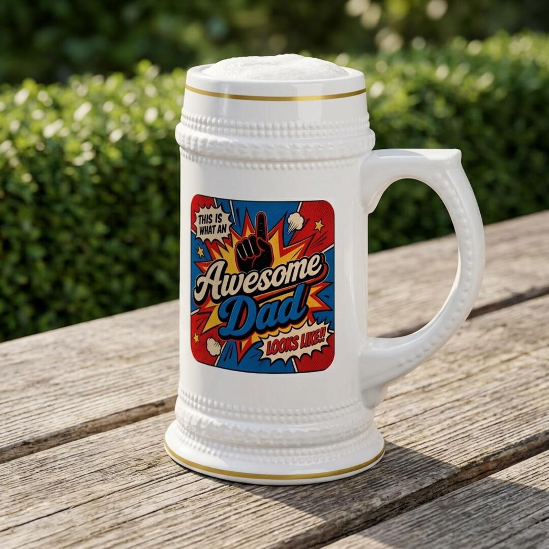 Superhero Dad Comic Beer Stein | Ceramic Father's Day Superhero Mug ...