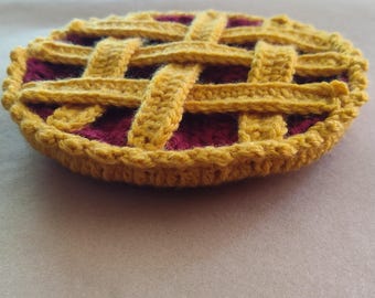 Crochet Cherry Pie Wall Hanging Set, Cottagecore Kitchen Decor, Handmade Ornaments