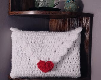 Crochet Love Letter Book Sleeve, Handmade Envelope Book Cover, Cottagecore Accessory (9 x 7 inches)