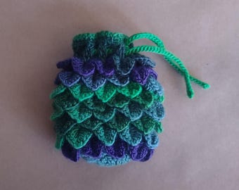 Crochet Mermaid Scale Drawstring Pouch, Renaissance Fair Accessory
