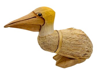 Vintage handgesneden houten eend beeldje rustieke boerderij vogel decor