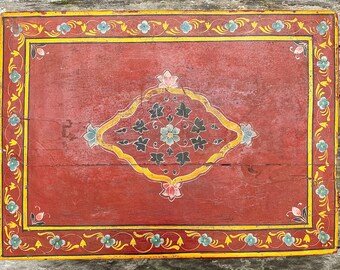 Vintage handgeschilderd dienblad van Pakistaans hout, dienblad met boho-volkskunst, ambachtelijk decor