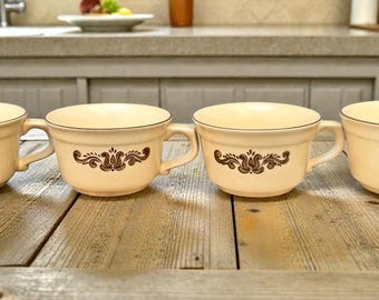 Vintage Pfaltzgraff Village soepkopjes set, rustieke boerderij aardewerk mokken