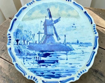 Bord windmolen in Delftse stijl, blauwwit muurdecor, Europees keukenaccent
