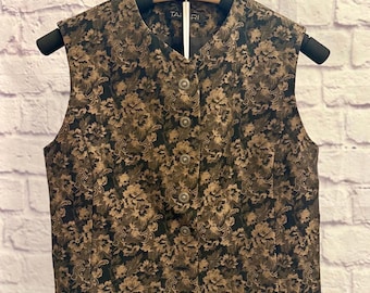 Vintage taharibrokaatvest, top in victoriaanse bloemenjacquard
