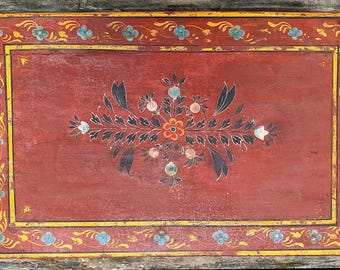 Vintage Hand Painted Pakistani Wooden Tray Table, Folk Art Floral, Collected Home Decor