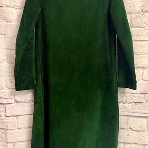 Vintage Emerald Green Custom Made Suede Coat, Womens Small Medium Long Minimalist Jacket image 6