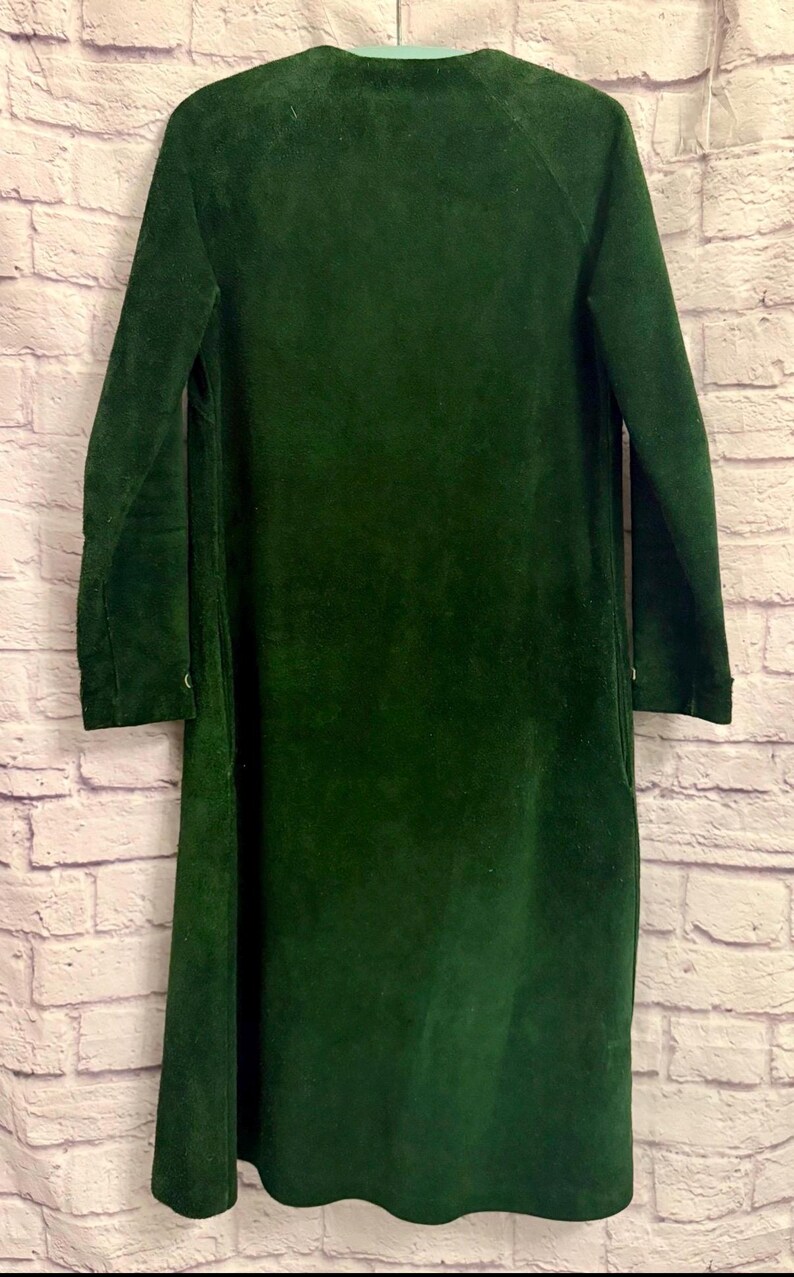 Vintage Emerald Green Custom Made Suede Coat, Womens Small Medium Long Minimalist Jacket image 6