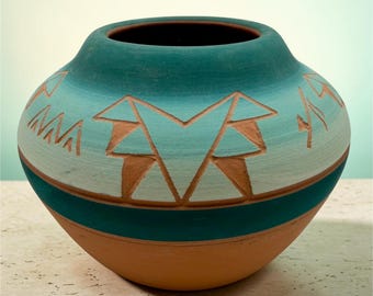 Vintage Navajo-aardewerkvaas Southwestern Decor Turquoise klei voor huizen in Santa Fe-stijl