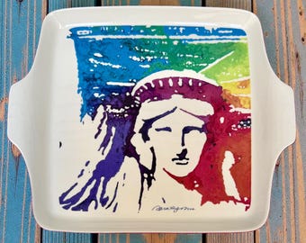 Vintage Villeroy & Boch Liberty Centennial dienblad, serveerschaal met vrijheidsbeeld voor Americana decor