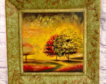Decoratief dienblad met schilderachtig landschap - Cottagecore herfstboom dienblad boerderijdecor
