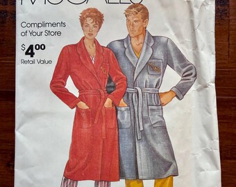 McCall's unisex naaipatroon omslagbadjas, vintage pyjama uit de jaren 80