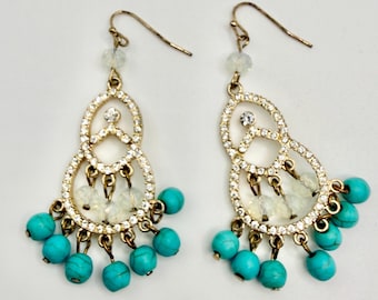 Turquoise kraal Boho kroonluchter oorbellen - strass statement sieraden - cadeau voor haar