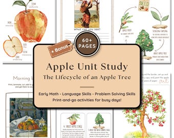 Apple Unit Study for Kids, Life Cycle of an Apple Activities, Fall Homeschool Pack, Preschool Kindergarten Worksheets, Apple Learning Bundle