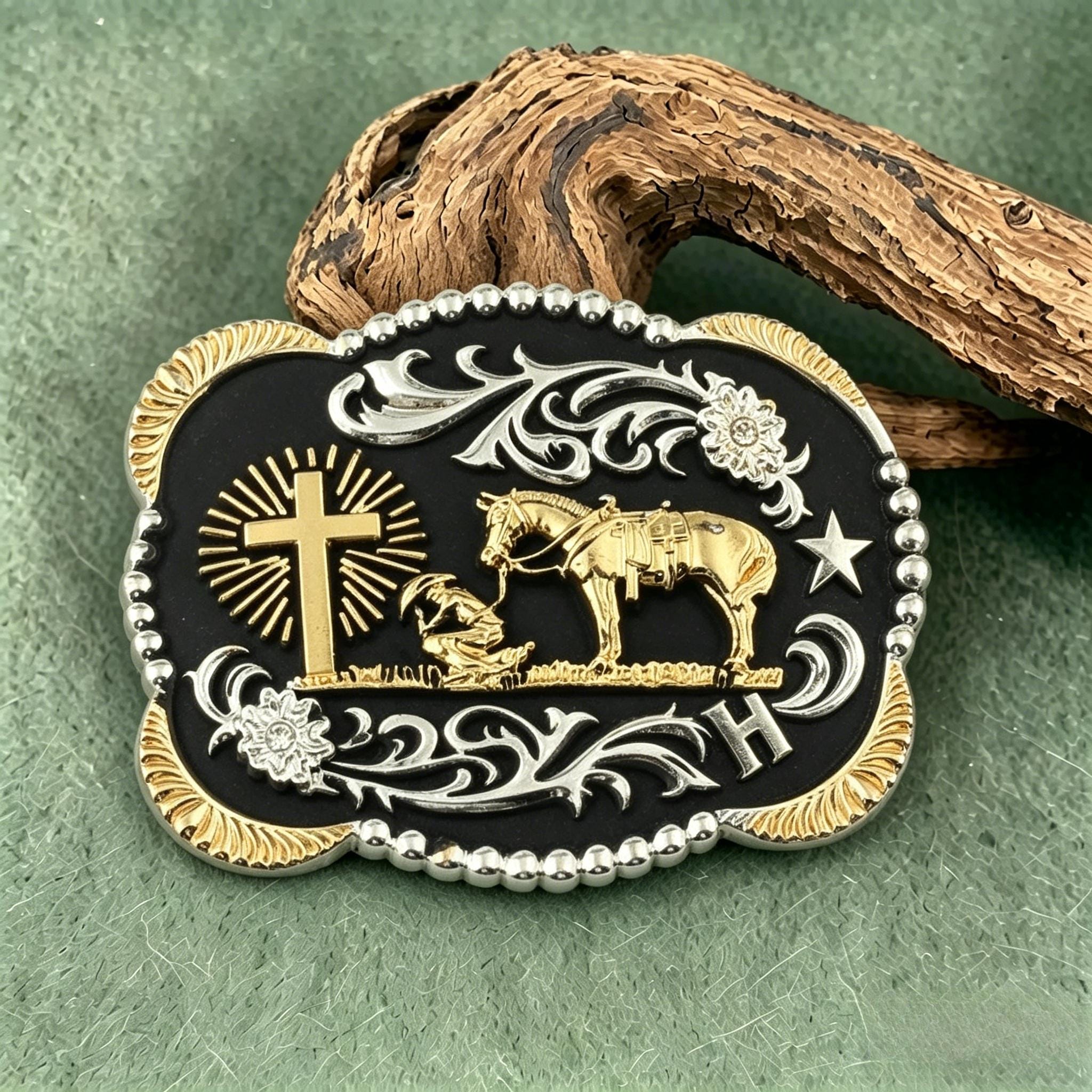 Cowboy Kneeling at the Cross Buckle - Etsy