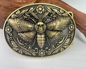 Death Moth Skull Belt Buckle | Gothic Western Vintage Style Unisex Belt Buckle