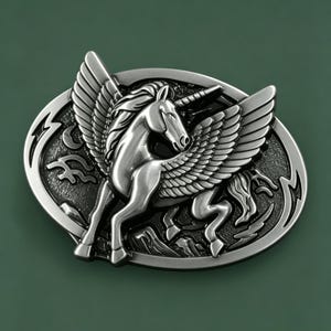 Pegasus unicorn Alicorn Pony Horse Metal Belt Buckle Pegasus Winged Horse Metal Belt Buckle Silver Animal Theme  main image 3