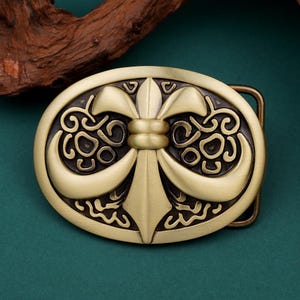 Vintage Fleur De Lis Belt Buckle, Bronze Scroll Design, Medieval Royal Style Belt Accessory for Men
