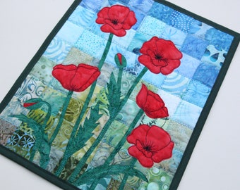 Batik Poppies Quilted Wall Hanging / Art Quilt, Pattern or Kit, by PingWynny