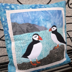 Puffins Quilted Cushion Cover Kit by PingWynny