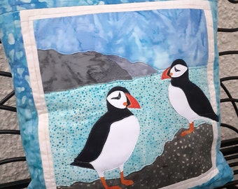 Puffins Quilted Cushion Cover Kit by PingWynny