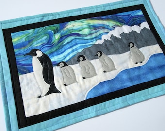 Poles Apart Penguin Wall Hanging / Art Quilt Kit or Pattern, Handmade by PingWynny