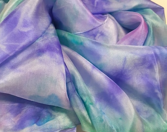 Hand Dyed Purple, Blue & Green Silk Scarf