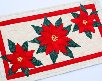 Poinsettia Quilted Table Runner Kit or Pattern, Designed by PingWynny