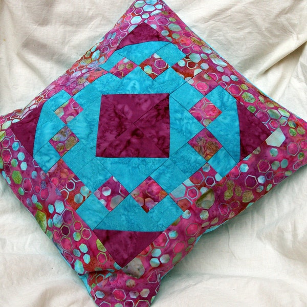 CLEARANCE SALE Jewelled Trellis, Batik Patchwork Pillow Cushion Cover by PingWynny