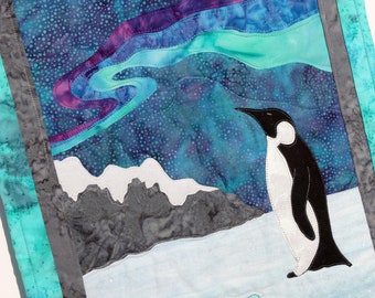 Large Southern Lights Penguin Quilted Wall Hanging / Art Quilt Kit by PingWynny