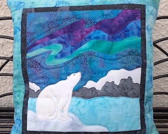 Northern Lights Polar Bear Quilted Cushion Cover Kit by PingWynny