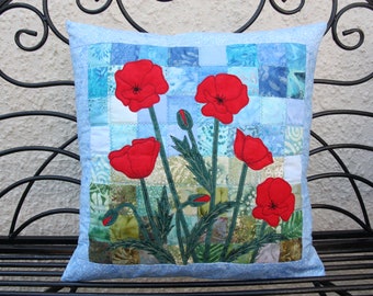 Batik Poppies Quilted Cushion Cover Kit, by PingWynny