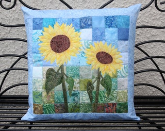 Batik Sunflower Quilted Cushion Cover Pattern, by PingWynny