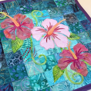Batik Hibiscus Quilted Wall Hanging / Art Quilt, Pattern or Kit, by PingWynny