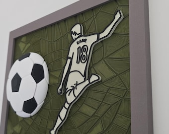 Personalized 3D Soccer Wall Art – Custom Name, Number, Layered Stadium Decor