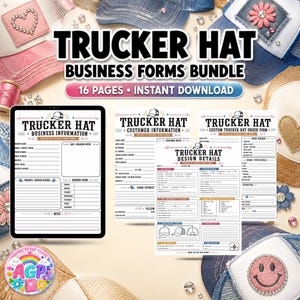 Trucker Hat Business Forms Bundle, Order, Inventory, Pricing, Sales & Expense Trackers (PDF)