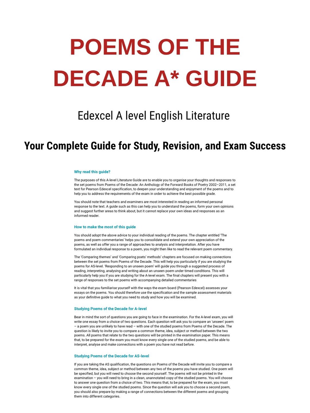 Next Level Poem A* Edexcel Poems of the Decade Guide - Study and Revise A Level English ...